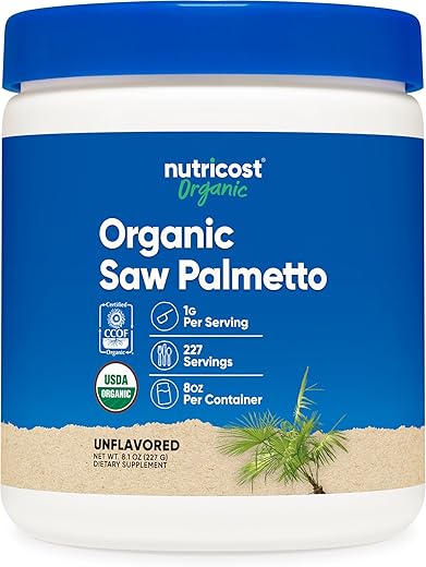 Pó de Saw Palmetto Orgânico 227g – Certificado Orgânico USDA, Livre de Glúten - Nutricost