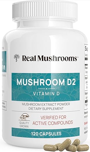 Vitamina D2 (120 un) Suplemento Vegano de Vitamina D – Orgânico 1000 UI Shiitake - Real Mushrooms