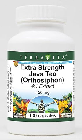 Terravita - Orthosiphon Extrato 4:1 de Chá de Java Extra Forte – 450 mg (100 Cápsulas) – Embalagem com 2 – Marca Orthosiphon