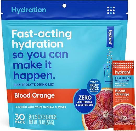 Hydrate: Pó de Eletrólitos para Hidratação Individual, Sabor Laranja Sanguínea, 30 Pacotes – Sem Adoçantes, Cores ou Preenchedores Artificiais - HYDRANT