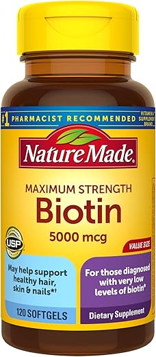 Nature Made - Biotina Máxima Força 5000 mcg, 120 Cápsulas Softgels – Tamanho Econômico