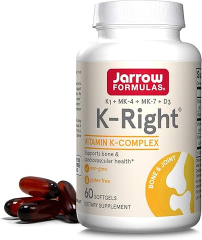 K-Right – Complexo de Vitamina K (K1, MK-4, MK-7, D3) – 60 Porções (Softgels) – Suplemento para os Ossos - Jarrow Formulas