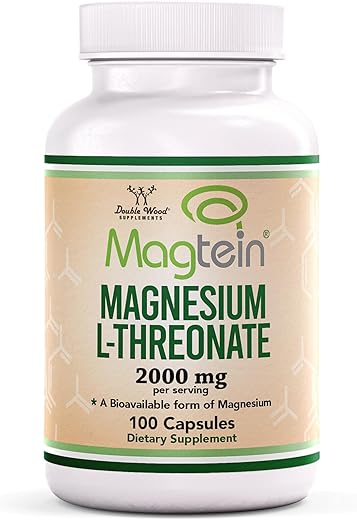 Double Wood Supplements - Cápsulas de Magnésio L Treonato (Magtein) – Suplemento de Alta Absorção – Forma Bioativa para Suporte do Sono e Função Cognitiva – 2.000 mg – 100 Cápsulas