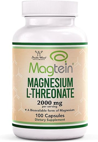 Double Wood Supplements - Cápsulas de Magnésio L Treonato (Magtein) – Suplemento de Alta Absorção – Forma Bioativa para Suporte do Sono e Função Cognitiva – 2.000 mg – 100 Cápsulas