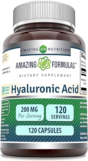 Amazing Nutrition - Amazing Formulas – Suplemento de Ácido Hialurônico | 200 mg por Porção | 120 Cápsulas | Livre de Transgênicos | Sem Glúten | Fabricado nos EUA