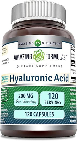 Amazing Nutrition - Amazing Formulas – Suplemento de Ácido Hialurônico | 200 mg por Porção | 120 Cápsulas | Livre de Transgênicos | Sem Glúten | Fabricado nos EUA