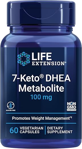 7-Keto DHEA Metabolite – Aumente a Queima de Gordura – Não-OGM – Sem Glúten – 100 Mg – 60 Cápsulas Vegetarianas - Life Extension
