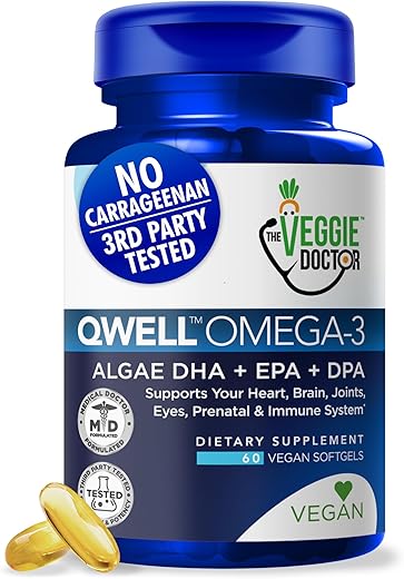 The Veggie Doctor - Suplemento Ômega 3 Vegano – Alternativa ao Óleo de Peixe Ômega 3 – Livre de Carragena – Suplementos de Ácidos Graxos Ômega 3 à Base de Algas – DHA, EPA, DPA – Coração, Cérebro, Articulações, Olhos, Imunidade