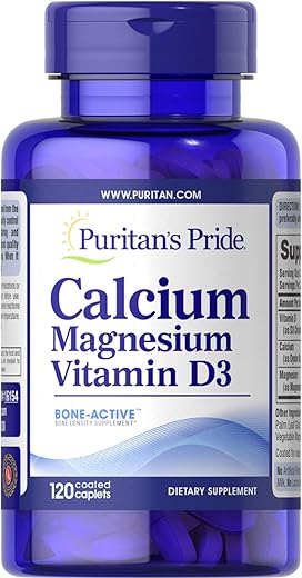 Puritan's Pride - Puritan’s Pride – Cálcio Magnésio com Vitamina D – Fortaleça seus ossos – 1000mg cálcio – 500mg magnésio – 400 UI vitamina D – Embalagem 120 cápsulas
