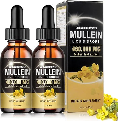bravelf - Mullein Drops 480,000‬mg – Extrato de Folha de Verbascum 1600MG para Desintoxicação Pulmonar – Vegan, 13 em 1