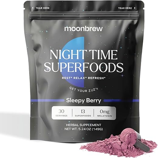 NoonBrew - MoonBrew Magnesium Sleepy Berry: Auxílio Natural para Dormir sem Melatonina | 14 Superfoods com Magnésio Glicinato