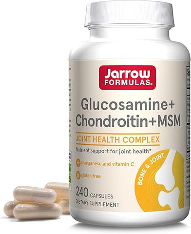 Glucosamina Condroitina MSM Cápsulas, Suplemento para Suporte Articular com Vitamina C e Manganês, 240 Cápsulas, Fornecimento de 60 Dias - Jarrow Formulas