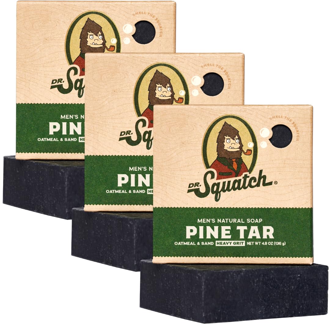 Sabonete em Barra Dr. Squatch para Homens – Pack com 3 Unidades de Alcatrão de Pinheiro – Sabonete Natural para Homens – 3 Barras de Sabonete – Fragrância Rústica, Amadeirada e Intensa (136g)