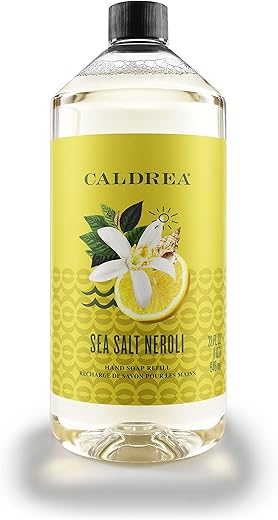 Recarga de Sabonete Líquido Caldrea, Gel de Aloe Vera, Óleo de Oliva e Óleos Essenciais para Limpar e Condicionar, Fragrância de Sal Marinho e Neroli, 946 ml