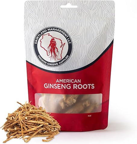 Dairyland Management LLC - Raízes de Ginseng Americano Dairyland – Embalagem de 4 oz de Raiz de Ginseng do Wisconsin – Ginseng Integral Livre de OGM e Glúten – Use Este Suplemento Herbal em Sopa, Chá, Mingau – Dairyland Ginseng Americano