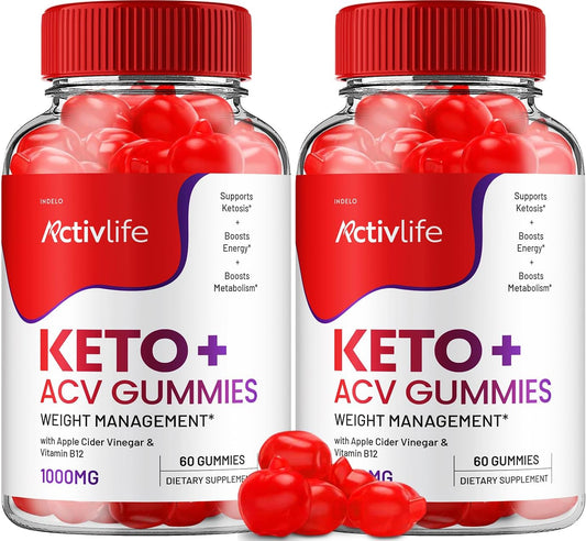 Indelo - ActivLife Keto ACV Gummies – Gomas de Vinagre de Maçã Keto Ativas da ActivLife, Fórmula Avançada de 1000mg ActivLife Keto ACV Gummies (2 Pacotes – 120 Gomas)