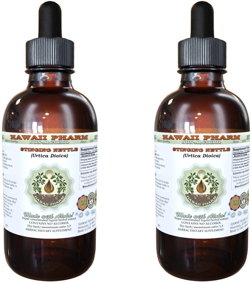 Extrato Líquido de Urtiga Sem Álcool, Raiz Seca de Urtiga Orgânica (Urtica Dioica) Glicerito Natural de Suplemento Herbal, Hawaii Pharm, EUA 2×120 ml