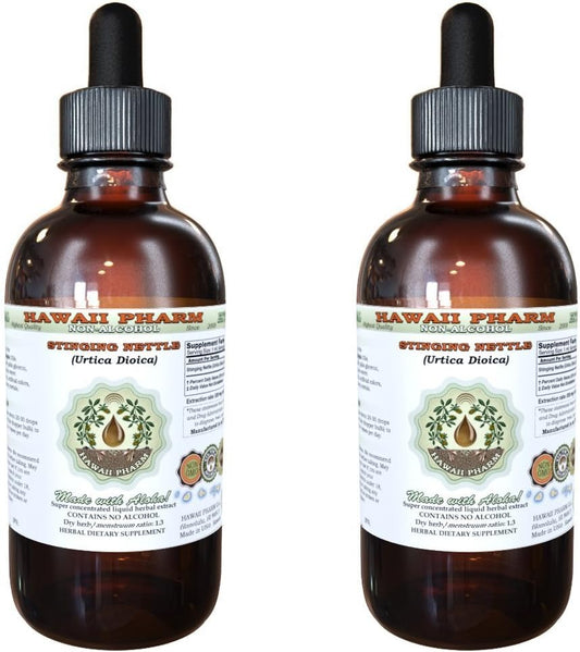 Extrato Líquido de Urtiga Sem Álcool, Raiz Seca de Urtiga Orgânica (Urtica Dioica) Glicerito Natural de Suplemento Herbal, Hawaii Pharm, EUA 2×120 ml