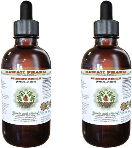 Extrato Líquido de Urtiga Sem Álcool, Raiz Seca de Urtiga Orgânica (Urtica Dioica) Glicerito Natural de Suplemento Herbal, Hawaii Pharm, EUA 2×120 ml