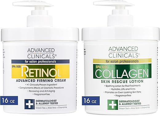 Loção Corporal de Retinol Creme de Colágeno 2pc Conjunto de Cuidados com a Pele do Corpo | Hidratante Firmador da Pele Loção Facial - Advanced Clinicals