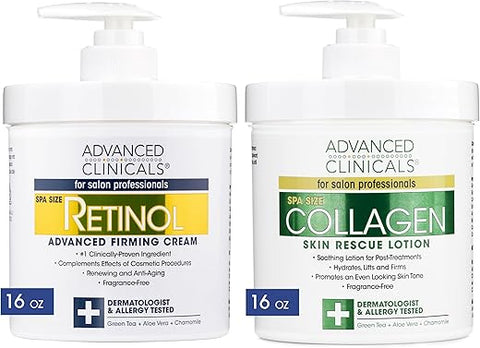Loção Corporal de Retinol Creme de Colágeno 2pc Conjunto de Cuidados com a Pele do Corpo | Hidratante Firmador da Pele Loção Facial - Advanced Clinicals