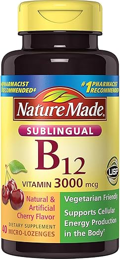 Vitamina B-12 3000mcg, Pastilhas Sublinguais de Cereja 40 un (Pacote com 2) - Nature Made