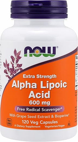 NOW Foods - Alpha Lipoic Acid 600 mg 120 vcaps – Potente Antioxidante para Saúde e Bem-Estar | Marca Alpha Lipoic Acid