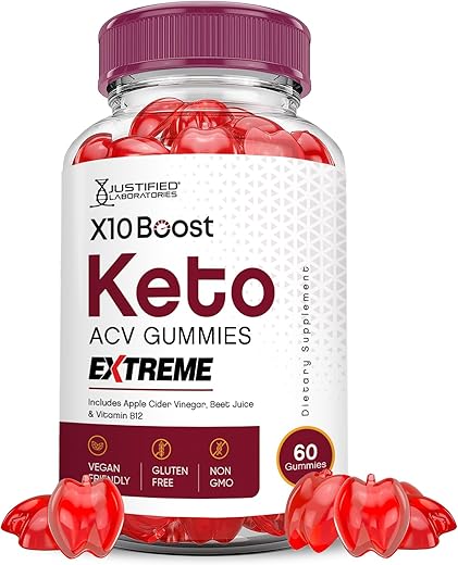 Justified Laboratories - X10 Boost Keto Gummies Extreme 2000MG – Gomas de Vinagre de Maçã com Romã e Beterraba em Pó B12 Vegan Non GMO 60 Gummys