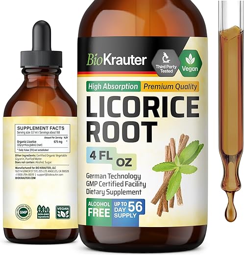 BIO KRAUTER - Licorice Root Tincture – Extrato de Raiz de Alcaçuz para Suporte à Saúde Digestiva – Livre de Álcool e Açúcar – Gotas Veganas 118 ml