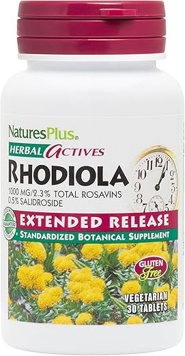 Rhodiola 1000 mg – 30 Comprimidos Veganos de Liberação Prolongada – Energia e Concentração – Marca Natures Plus - Natures Plus