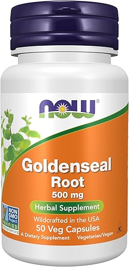 NOW Foods - NOW Supplements, Raiz de Goldenseal (Hydrastis canadensis) 500 mg, Cápsulas Vegetais 50 Unidades