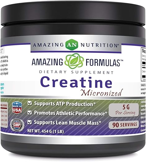 Amazing Nutrition - Amazing Formulas Creatina Monohidratada Micronizada | 5000 Mg | Não-OGM | Sem Glúten | Fabricada nos EUA (454 g, Sem Sabor)