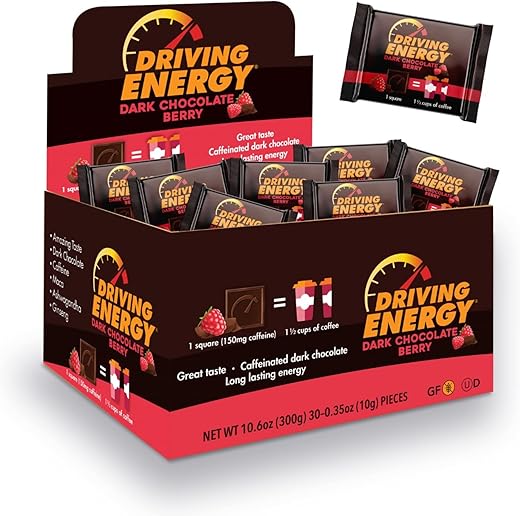 Chocolate Escuro Energético com Cafeína para Ajudar a Ficar Acordado e Trabalhar, Sem Quedas 30 Unidades (Fornecimento de Um Mês), 1.0g - ZenEvo