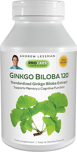Ginkgo Biloba 120 Cápsulas – Extrato Padronizado para Manter o Fluxo de Oxigênio e Nutrientes para Alimentar o Cérebro. Suporta Função Cognitiva, Memória e Saúde Mental - ANDREW LESSMAN