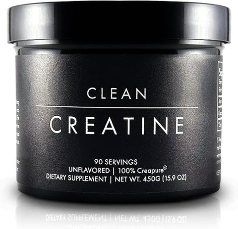 CLEAN - Clean Creatine – Pó de Monohidrato de Creatina Creapure® 100% para Crescimento Muscular | 450g – 90 Porções | Sem Sabor | Vegano, Keto, Sem Glúten e Fácil de Misturar