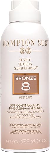 Hampton Sun Bronze Contínuo FPS 8 | Spray Bronzeador | Toque de Bronze Quente para um Brilho Radiante Instantâneo | Hidratação Rica em Antioxidantes com Vitamina E e Aloe | 120 ml