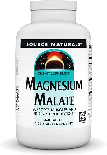 Magnesium Malate 3750 mg por Porção – para Produção de Energia – 360 Comprimidos - Source Naturals