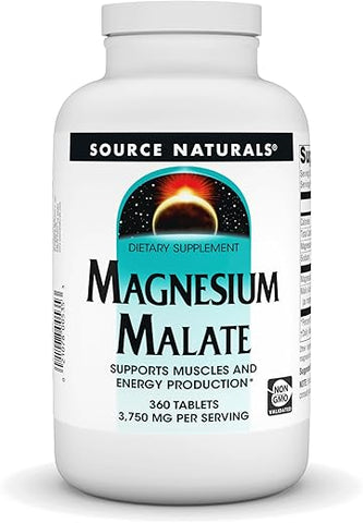 Magnesium Malate 3750 mg por Porção – para Produção de Energia – 360 Comprimidos - Source Naturals