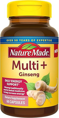 Multi Ginseng – Energia Diária para Adultos, Multivitamínico em Cápsulas, 60 Unidades - Nature Made