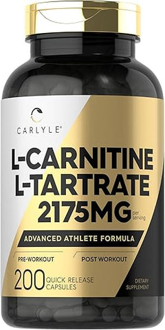 L Carnitine Tartrate | 2175mg | 200 Cápsulas | Fórmula Avançada para Atletas | Suplemento para Treino | Como L-Carnitina L-Tartarato | Não-OGM, Sem Glúten - Carlyle