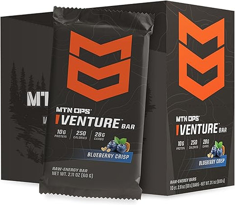 Venture Bar | Barra Energética Blueberry Crisp | 10g Proteína Sem Glúten Rica em Nutrientes à Base de Amendoim | 10 Barras por Caixa - MTN OPS