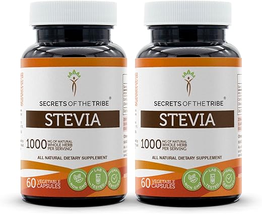 Secrets of the Tribe - Stevia Rebaudiana: 60 Cápsulas (2 un.), 1000 mg, Folha Seca de Stevia (2×60 Cápsulas)