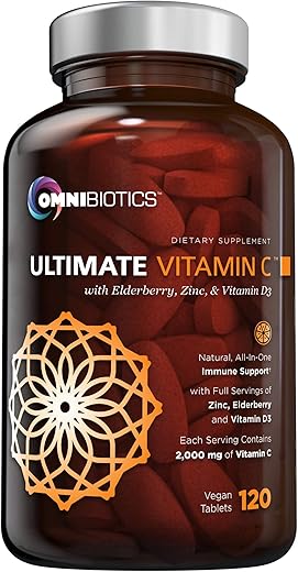 OmniBiotics - Ultimate Vitamin C 2000 mg com Zinco, Sabugueiro, Vitamina D3 – Suporte Imunológico Natural com Vitamina C