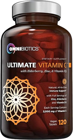 OmniBiotics - Ultimate Vitamin C 2000 mg com Zinco, Sabugueiro, Vitamina D3 – Suporte Imunológico Natural com Vitamina C