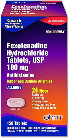 Fexofenadine Antialérgico Alívio de Alergia Indoor Outdoor 150 Comprimidos - Ohm