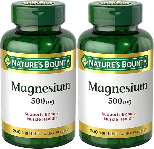 Nature's Bounty - Nature’s Bounty Magnésio, Saúde Óssea e Muscular, Comprimidos, 500 Mg, 200 Un (Pacote com 2)