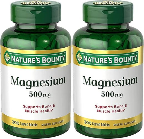 Nature's Bounty - Nature’s Bounty Magnésio, Saúde Óssea e Muscular, Comprimidos, 500 Mg, 200 Un (Pacote com 2)