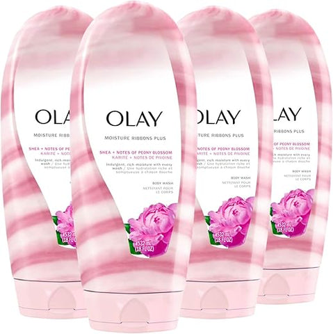 Body Wash Moisture Ribbons Plus Shea Notas de Peônia, 532 ml (Pack com 4 unidades) - Olay