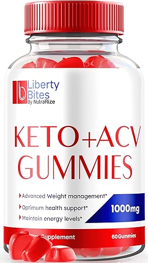 NutraRize - Liberty Bites Gummies Keto ACV – Suplemento Natural de ACV Keto, 1000MG de Vinagre de Maçã + Vitaminas B, Fórmula Gummy ACV, Avaliações Oficiais LibertyBites (60 Gummies)