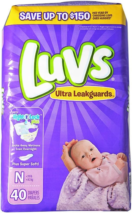 Fraldas Luvs Newborn Ultra Leakguards, 40 unidades – Absorção máxima para recém-nascidos